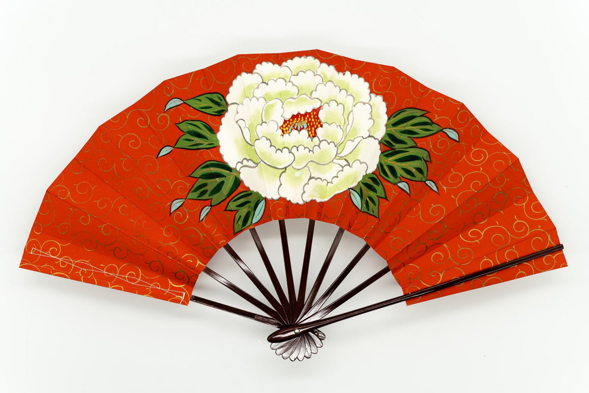 フラワーファン　扇風機　アート　ポストモダン　ミッドセンチュリー　レトロ Hand-painted single peony– 扇専門店 万葉